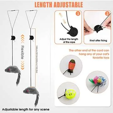 FYNIGO 2 Pcs Self Play Hanging Door Cat Mouse Toys for Bored Indoor Adult Cats Kitten,Interactive Cat Mice Toys for Hunting Exercising Eliminating Boredom, for All Breeds