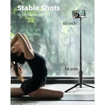 TODI Magnetic Tripod for iPhone with Remote, Cell Phone Tripod Stand for Recording, Travel Tripod Compatible with MagSafe, Selfie Stick Tripod for iPhone 15/14/13/12 Series