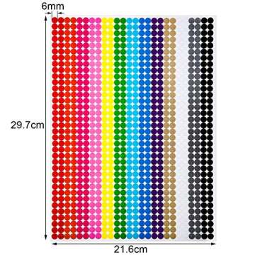 9360 Pcs Small Dot Stickers 6mm Tiny Colored Round Labels Color Coding Multicolor Circle Dots Sticke...