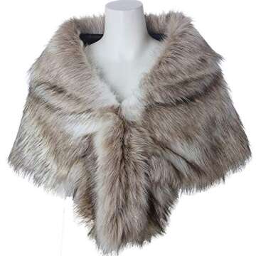 Caracilia Women Luxury Faux Fur Shawl Wrap Stole Cape For Wedding Fox Fur S CA95 Fox White / Brown