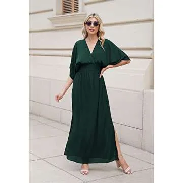 Meenew Women Summer Boho Long Dress Empire Waist High Slit Chiffon Maxi Dress S