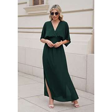 Meenew Women Summer Boho Long Dress Empire Waist High Slit Chiffon Maxi Dress S