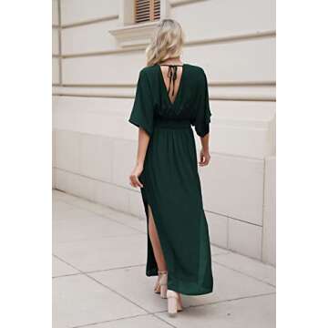 Meenew Women Summer Boho Long Dress Empire Waist High Slit Chiffon Maxi Dress S