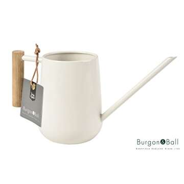 HENSITA Gardenbb Indoor Watering Can in Stone Cream 12floz Lightweight with Wooden Handle Thin Spout