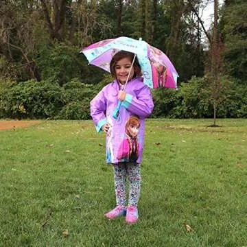 Disney Kids Umbrella And Poncho raincoat Set, Frozen Elsa & Anna Rain Wear For Girls Ages 4-7