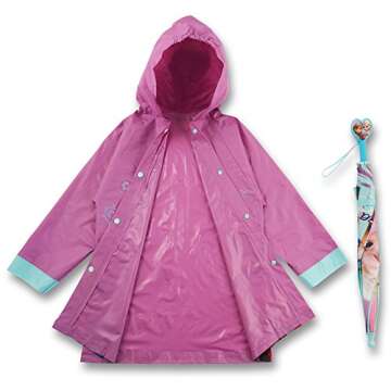 Disney Kids Umbrella And Poncho raincoat Set, Frozen Elsa & Anna Rain Wear For Girls Ages 4-7