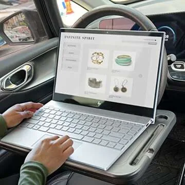 Mavonne Auto Steering Wheel Tray with Slot for iPad/Tablet, Food Eating Hook On Steering Wheel Tray, Work Desk/Table for Laptop, Notebook for Constant Travelers, Fits Most Vehicles Steering Wheels