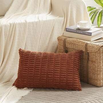Fancy Homi 2 Packs Rust Lumbar Decorative Throw Pillow Covers 12x20 Inch for Living Room Couch Bedro...