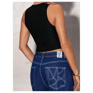 Floerns Women's Cut Out Front Sleeveless Tank Top with Zip Up in Black - Large