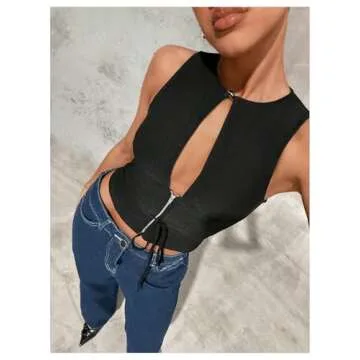 Floerns Women's Sleeveless Cut Out Tank Top  Black