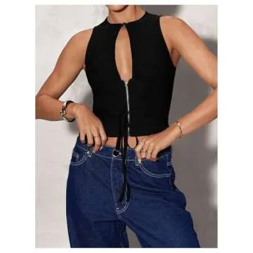 Floerns Women's Sleeveless Cut Out Tank Top  Black