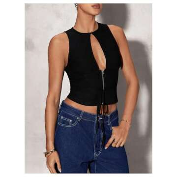 Floerns Women's Sleeveless Cut Out Tank Top  Black