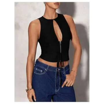 Floerns Women's Sleeveless Cut Out Tank Top  Black