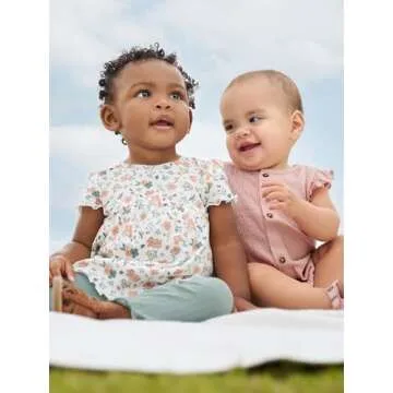 Simple Joys by Carter's Baby Girls' Sleeveless Rompers, Pack of 2, Peach/White Floral, Newborn