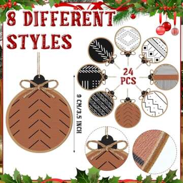 Gerrii 24 Pack Christmas Boho Ornaments Wooden Christmas Round Ornaments with Bow Christmas Tree Hanging Sign Farmhouse Supplies for Xmas Tree Decoration(Aztec)