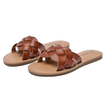 Women's Comfortable Braided Flat Slides Summer Sandals