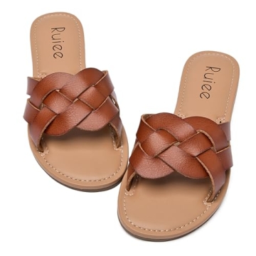 Women's Comfortable Braided Flat Slides Summer Sandals