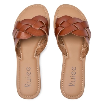 Women's Comfortable Braided Flat Slides Summer Sandals