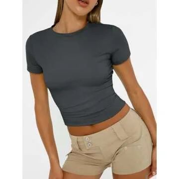 AUTMET Womens Y2K Crew Neck Gym Tops for Summer 2025