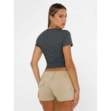 AUTMET Womens Y2K Crew Neck Gym Tops for Summer 2025