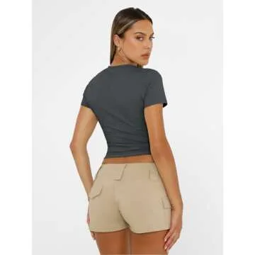 AUTMET Womens Y2K Crew Neck Gym Tops for Summer 2025