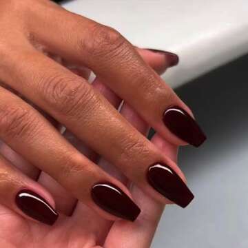 Burgundy Red Short Coffin Press on Nails Medium Coffin Nails Press ons, Dark Red Glue on Nails Short Fake Nails for Women Short Ballerina Acrylic False Nails Handmade Medium Square Gel Nails