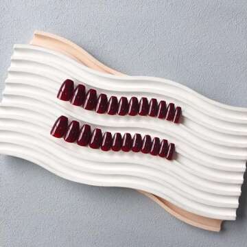 Burgundy Red Short Coffin Press on Nails Medium Coffin Nails Press ons, Dark Red Glue on Nails Short Fake Nails for Women Short Ballerina Acrylic False Nails Handmade Medium Square Gel Nails