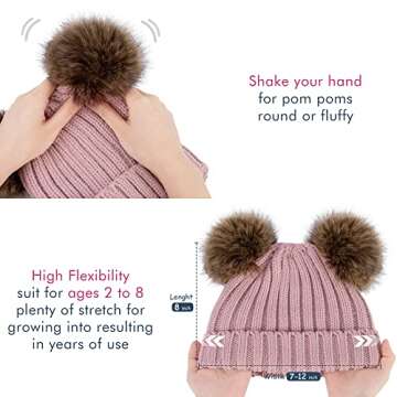 Simplicity Girls Winter Hat Kids Hat Girls Hat Faux Fur Bobble Pom Pom Hat Fleece Lined Knit Warm Elastic Toddler Winter Hat Kids Beanie, Pink