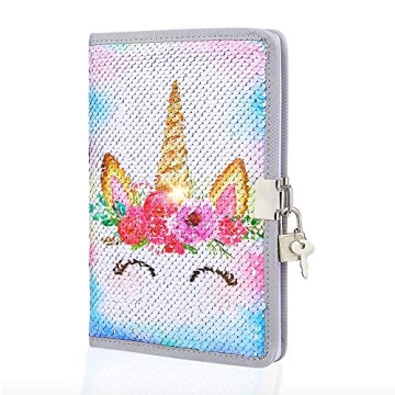 MHJY Sequin Unicorn Journal for Girls with Lock