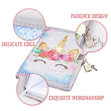 MHJY Sequin Unicorn Journal for Girls with Lock