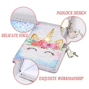 MHJY Sequin Unicorn Journal for Girls with Lock