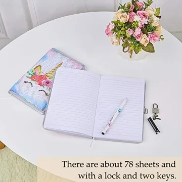 MHJY Sequin Unicorn Journal for Girls with Lock