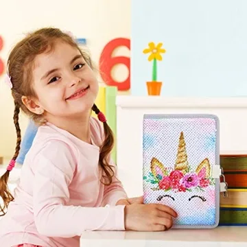 MHJY Sequin Unicorn Journal for Girls with Lock