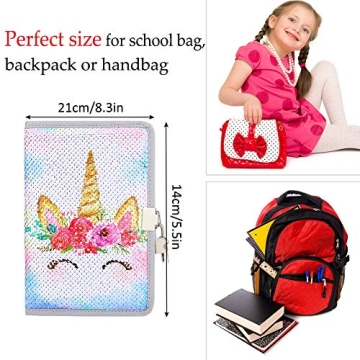 MHJY Sequin Unicorn Journal for Girls with Lock