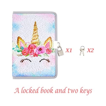 MHJY Sequin Unicorn Journal for Girls with Lock