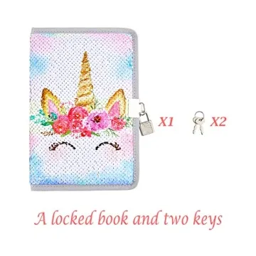 MHJY Sequin Unicorn Journal for Girls with Lock