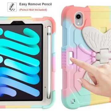 VOFUOE Rainbow iPad Mini Case with Butterfly Stand and Pencil Holder