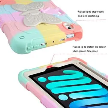 VOFUOE Rainbow iPad Mini Case with Butterfly Stand and Pencil Holder