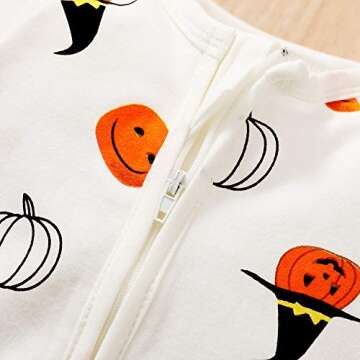 YOUNGER STAR Baby Boys Girls Clothes Halloween Long Sleeve Hooded Romper Jumpsuit Pumpkin Ghost Printed Outfits