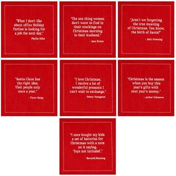 Five Star Napkins Christmas Quotes Cocktail Napkins - Red Cotton - 4.5" x 4.5" - Single Use - Party, Events, Holiday (50 x)