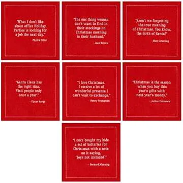 Five Star Napkins Christmas Quotes Cocktail Napkins - Red Cotton - 4.5" x 4.5" - Single Use - Party, Events, Holiday (50 x)