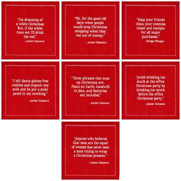 Five Star Napkins Christmas Quotes Cocktail Napkins - Red Cotton - 4.5" x 4.5" - Single Use - Party, Events, Holiday (50 x)