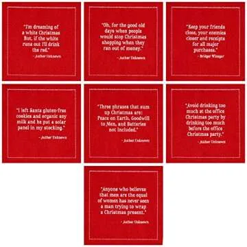 Five Star Napkins Christmas Quotes Cocktail Napkins - Red Cotton - 4.5" x 4.5" - Single Use - Party, Events, Holiday (50 x)