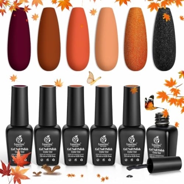 beetles Gel Nail Polish Set 6 Fall Colors Gel Nail Polish Red Orange Glitter wedding Collection Purp...