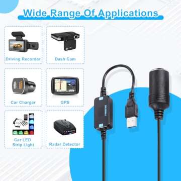 FARSENSE USB A to 12V Cigarette Lighter Adapter-USB DC 5V to 12V Step Up Car Cigarette Lighter Socket Converter Cable（3FT Supports Voltage Display,for Dash Cam,GPS,Driving Recorder,Etc