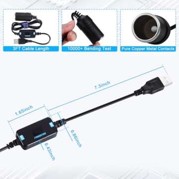 FARSENSE USB A to 12V Cigarette Lighter Adapter-USB DC 5V to 12V Step Up Car Cigarette Lighter Socket Converter Cable（3FT Supports Voltage Display,for Dash Cam,GPS,Driving Recorder,Etc