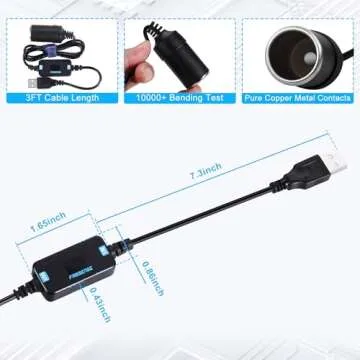 FARSENSE USB A to 12V Cigarette Lighter Adapter-USB DC 5V to 12V Step Up Car Cigarette Lighter Socket Converter Cable（3FT Supports Voltage Display,for Dash Cam,GPS,Driving Recorder,Etc