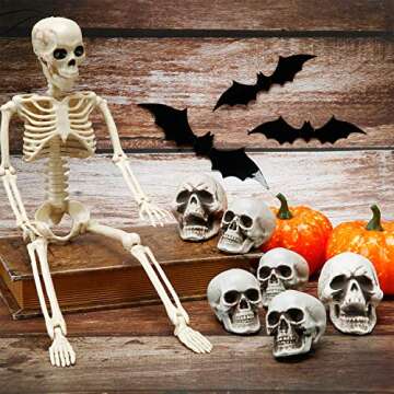 Boao 8 Pieces Halloween Skulls Realistic Looking Skulls Human Skeleton Head Skull for Halloween Bar Home Table Decoration (1.8 x 1.8 x 2.4 Inches)