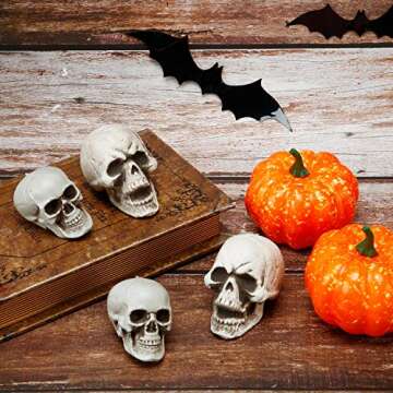 Boao 8 Pieces Halloween Skulls Realistic Looking Skulls Human Skeleton Head Skull for Halloween Bar Home Table Decoration (1.8 x 1.8 x 2.4 Inches)