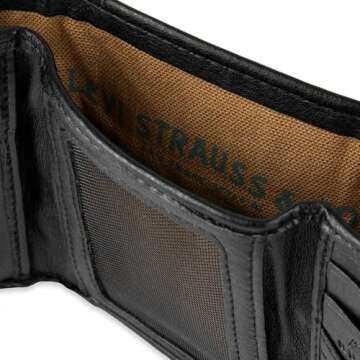 Levi's Men's Trifold Wallet - Sleek and Slim Includes ID Window and Credit Card Holder,Black Embossed Logo
